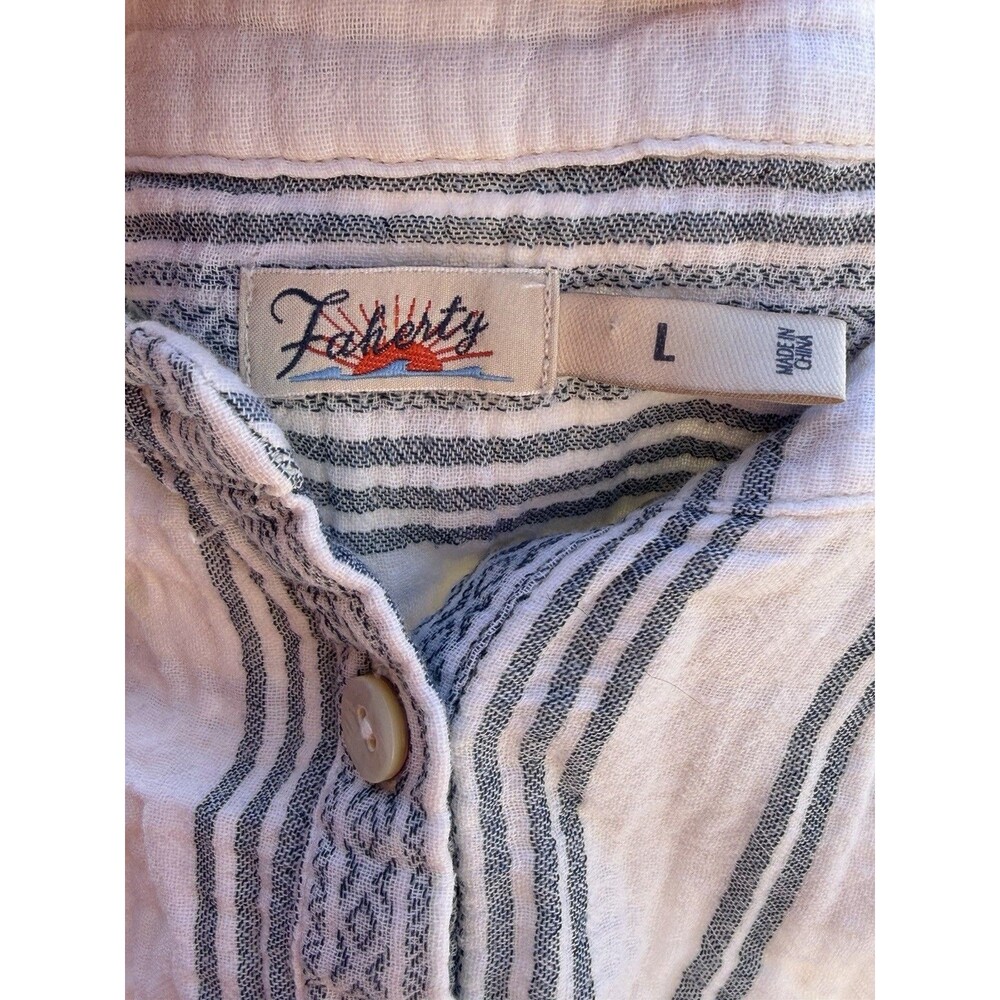 Faherty Dream Organic Cotton Gauze Desmond Top Size Large Cream Tidal Wave Dobby - Picture 4 of 13